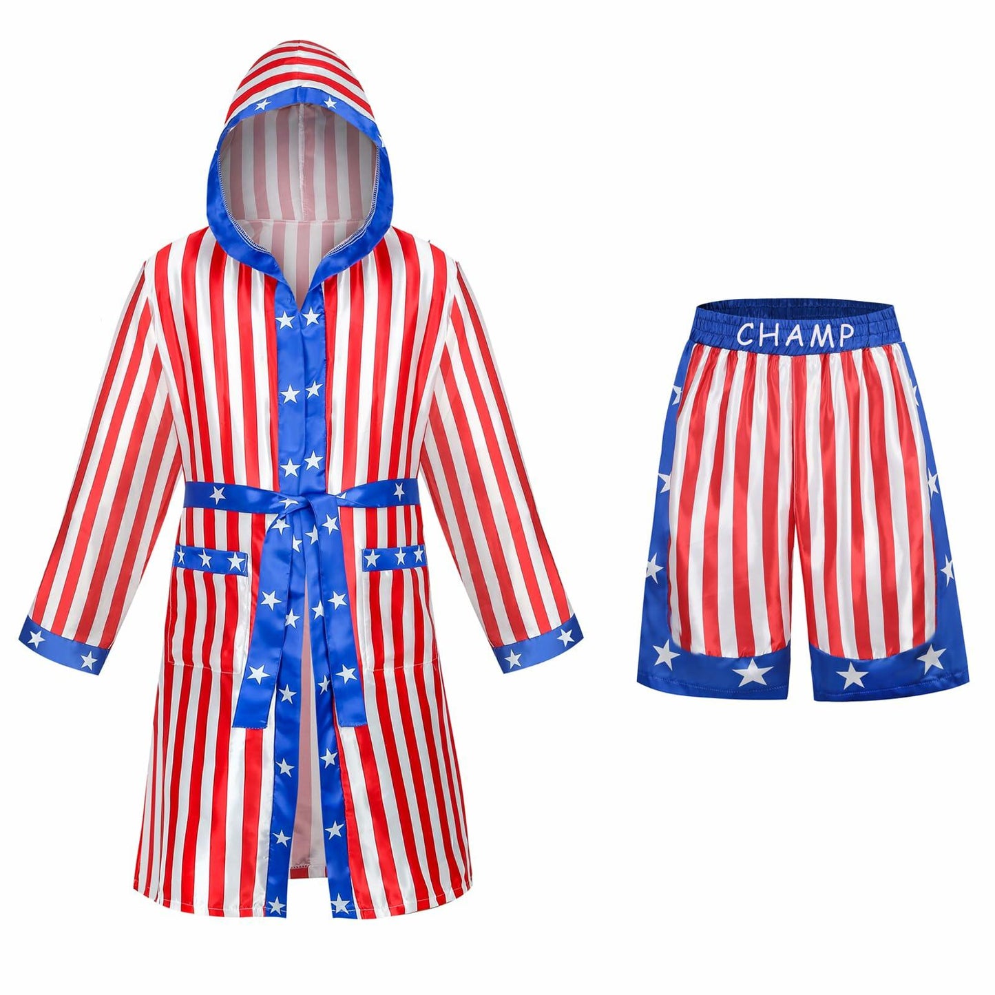 [Like New] Colorful House Men Satin Black Boxing Robe with Belt Flag Size L