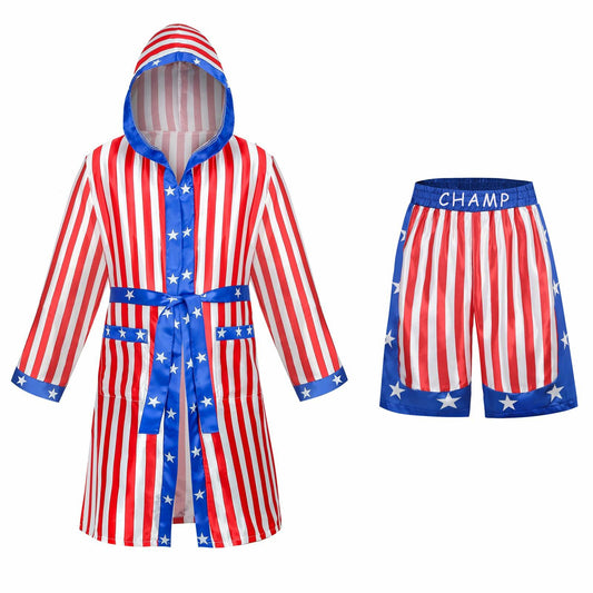 [Like New] Colorful House Men Satin Black Boxing Robe with Belt Flag Size L