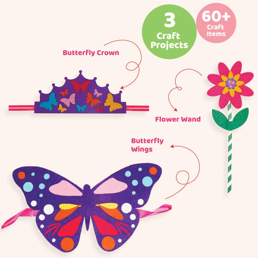 jackinthebox Butterflies Costume Craft Kit 3 Craft Projects Ages 3-5 OPEN BOX