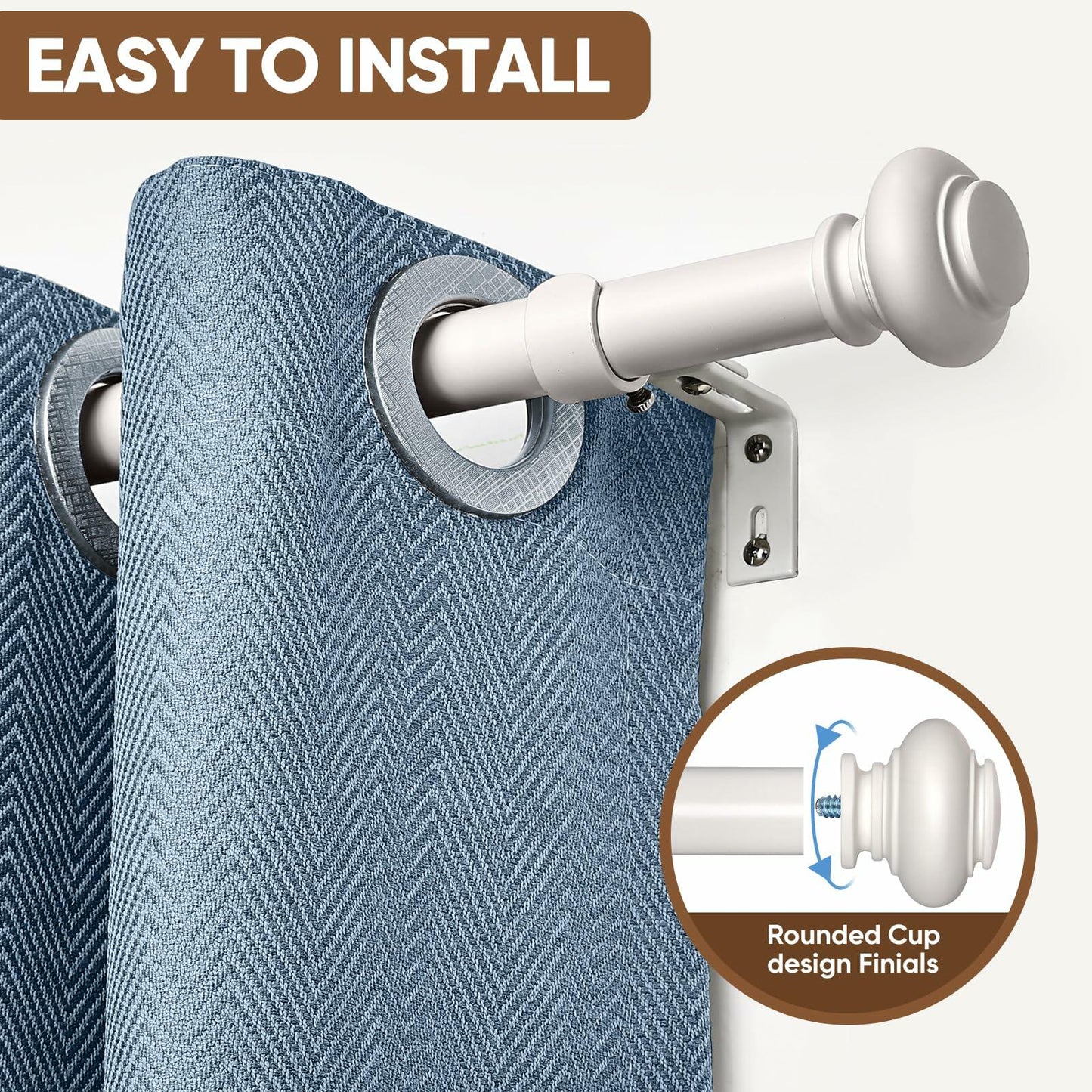 [Like New] SIMEWIN White Adjustable Curtain Rod 48-84in 1in Diameter Single Set