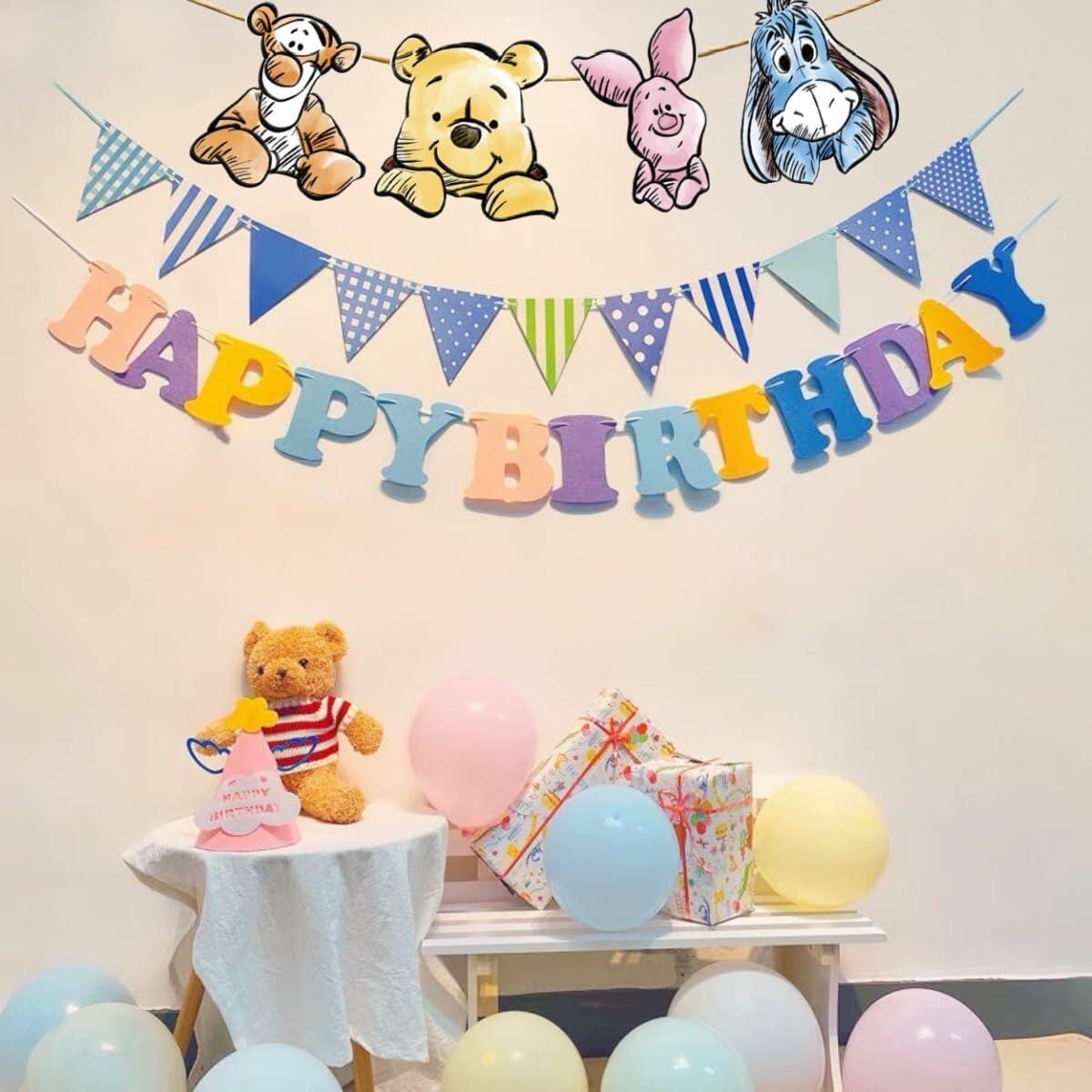 HOTIMO 8 PCS Winnie Baby Shower Banner Party Decor Multicolor Cartoon