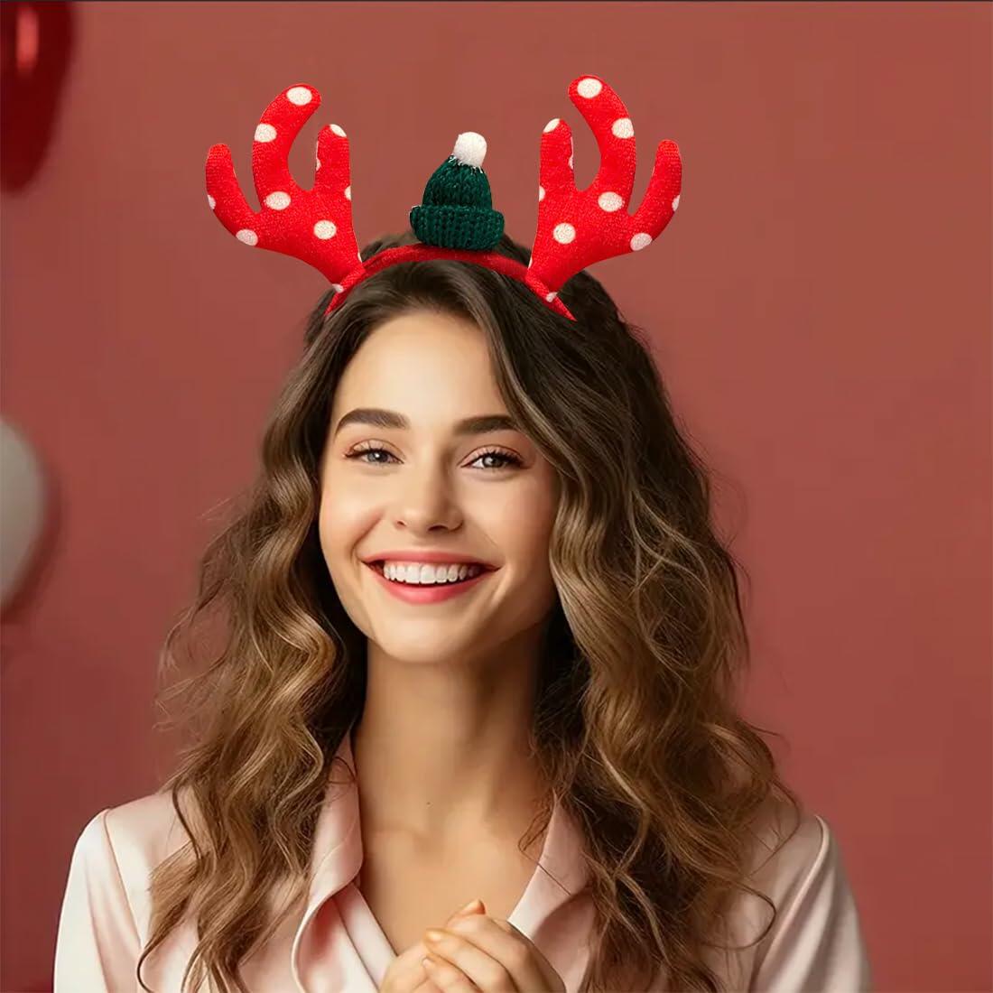 QUNQINLI Christmas Deer Antlers Headband Plush Red Style F 1PCS