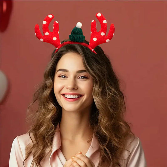 QUNQINLI Christmas Deer Antlers Headband Plush Red Style F 1PCS