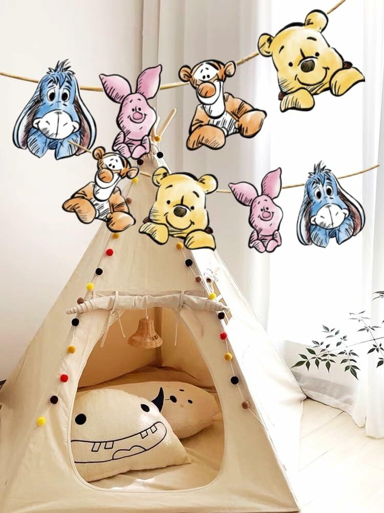 HOTIMO 8 PCS Winnie Baby Shower Banner Party Decor Multicolor Cartoon