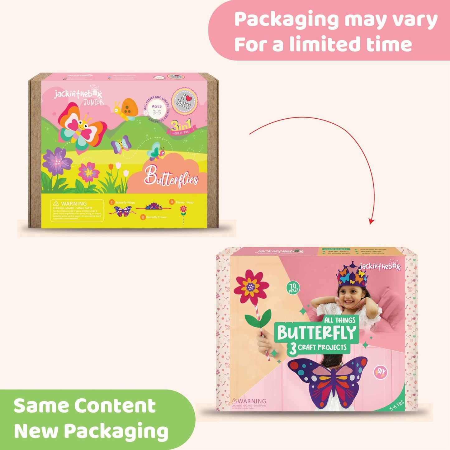 jackinthebox Butterflies Costume Craft Kit 3 Craft Projects Ages 3-5 OPEN BOX