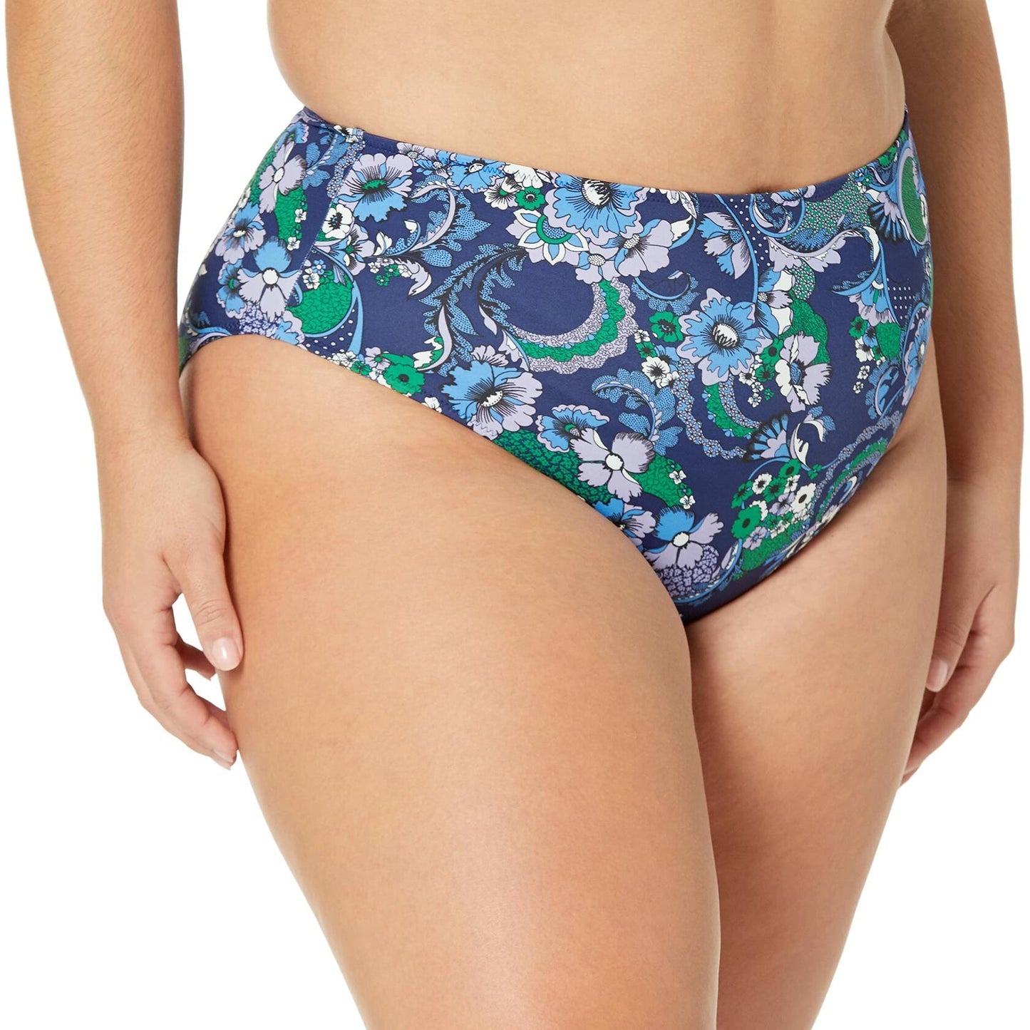 Amazon Essentials Women's High Waist Bikini Bottom Deep Blue Paisley Size XS