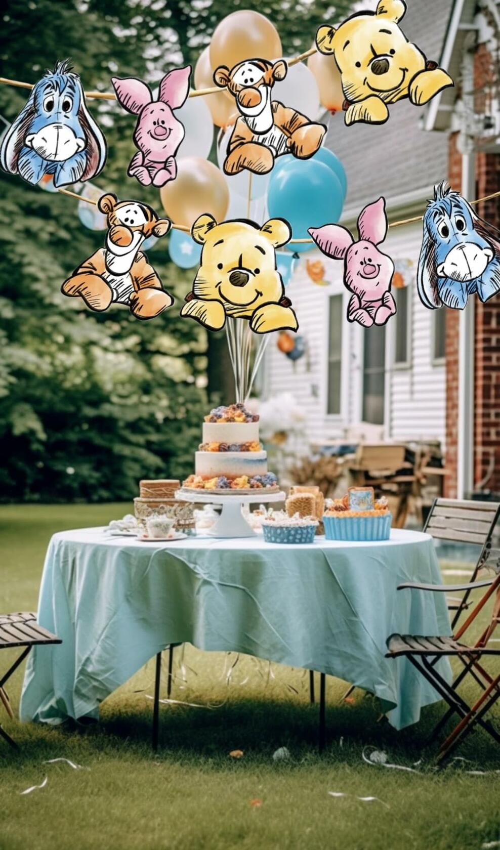 HOTIMO 8 PCS Winnie Baby Shower Banner Party Decor Multicolor Cartoon