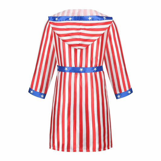 [Like New] Colorful House Men Satin Black Boxing Robe with Belt Flag Size L