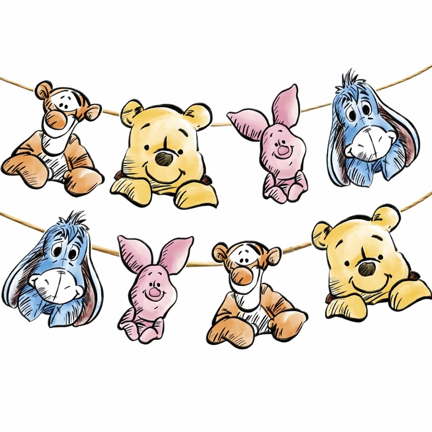 HOTIMO 8 PCS Winnie Baby Shower Banner Party Decor Multicolor Cartoon