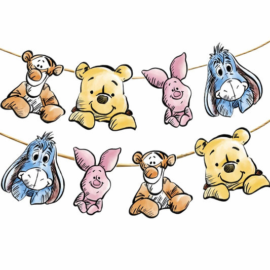 HOTIMO 8 PCS Winnie Baby Shower Banner Party Decor Multicolor Cartoon