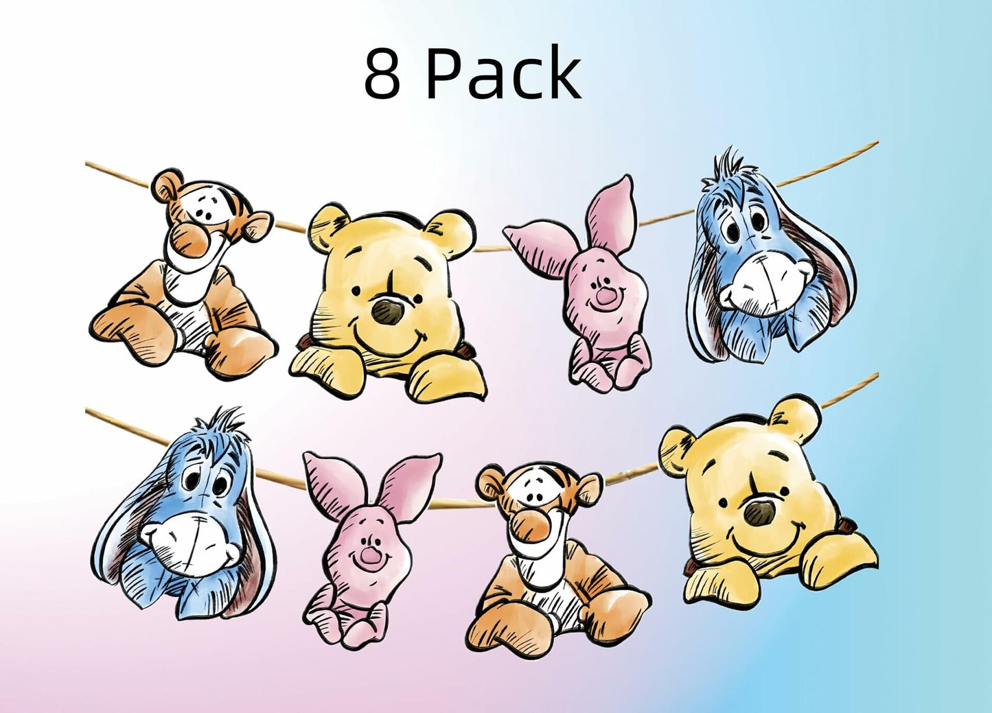 HOTIMO 8 PCS Winnie Baby Shower Banner Party Decor Multicolor Cartoon