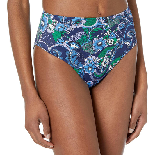 Amazon Essentials Women's High Waist Bikini Bottom Deep Blue Paisley Size XS