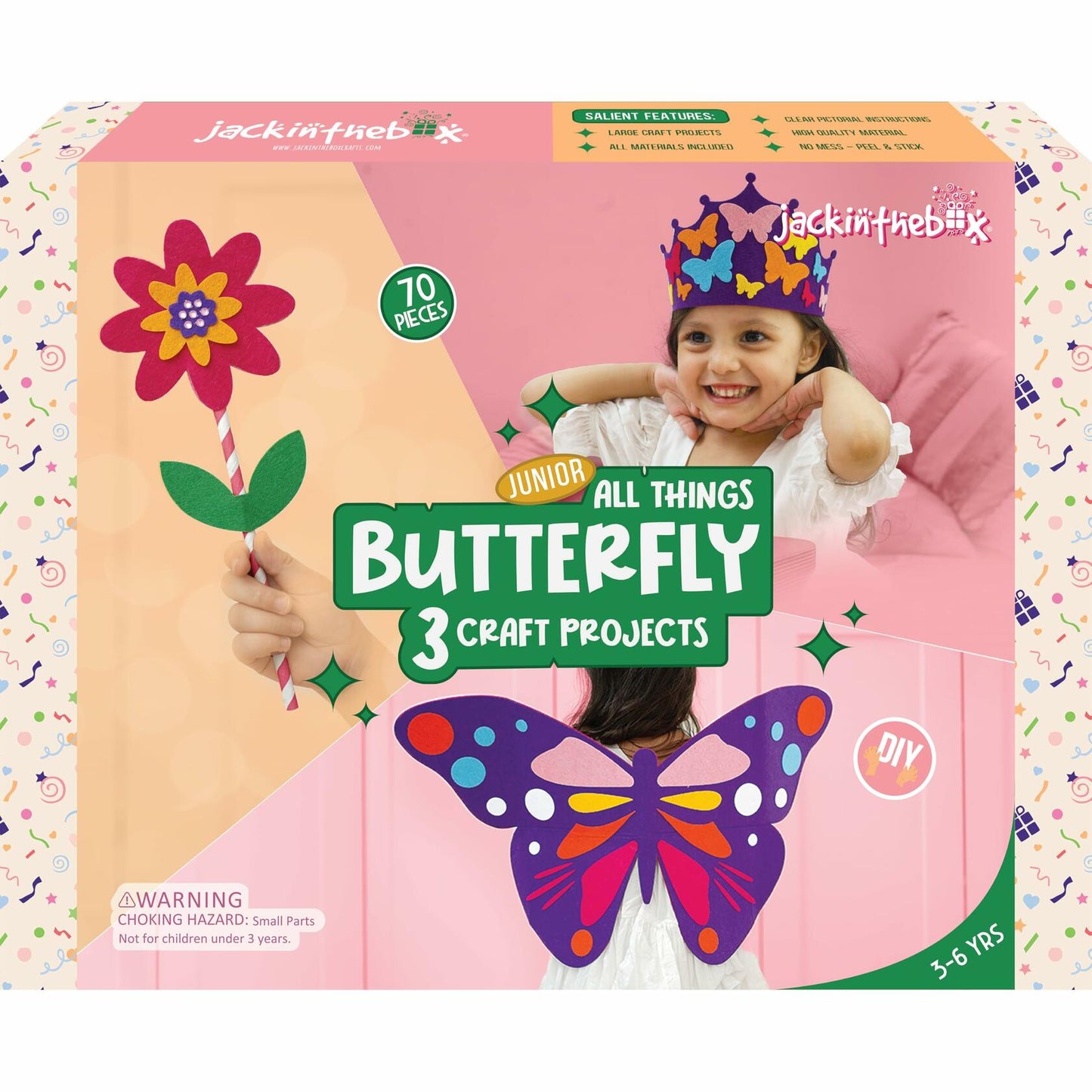 jackinthebox Butterflies Costume Craft Kit 3 Craft Projects Ages 3-5 OPEN BOX