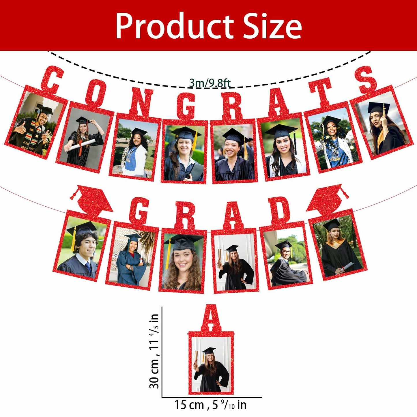 Biswiter Graduation Photo Banner Class of 2025 Red Preassembled Congrats Decor