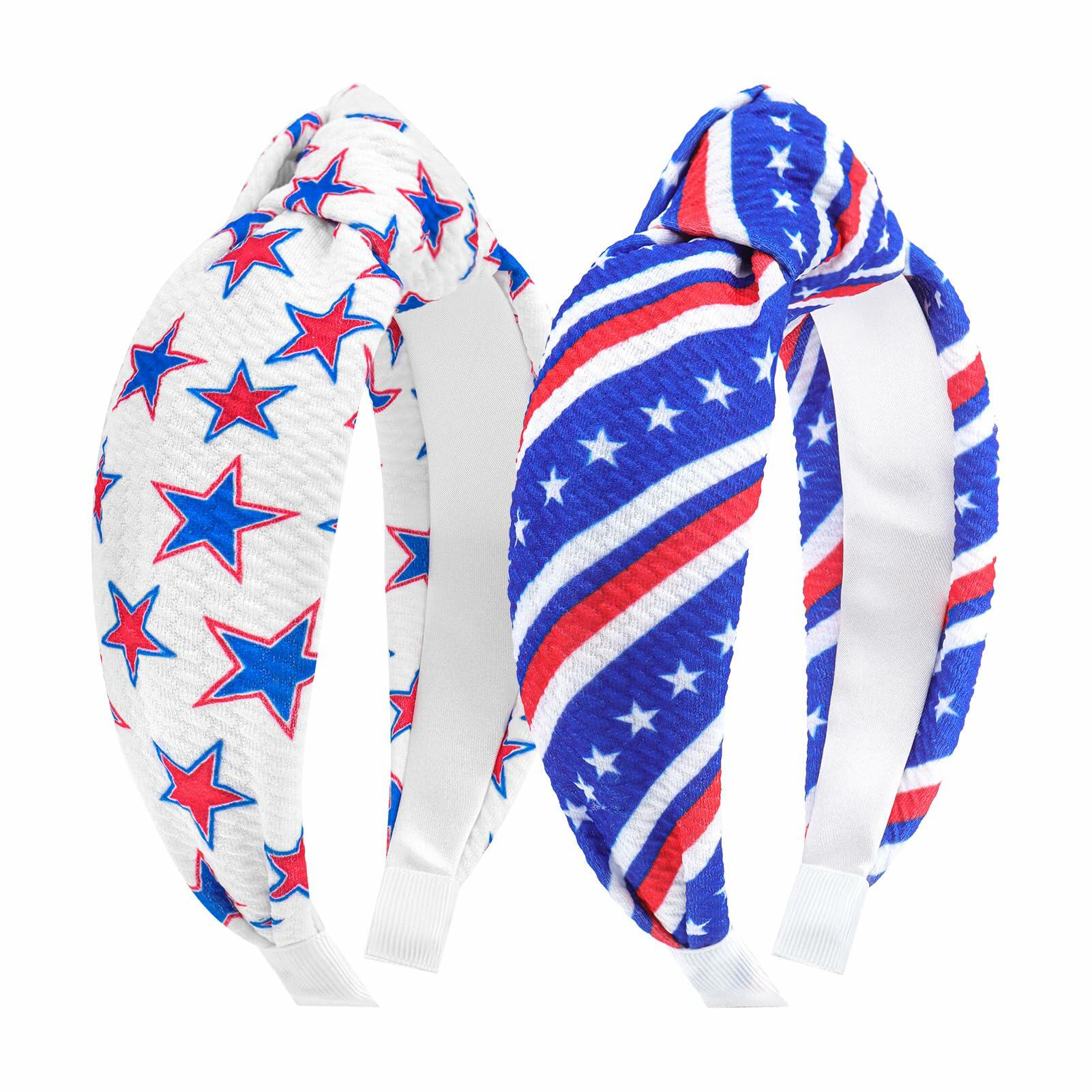 YanJie 4th of July Blue Stars Knotted Wide Headband Women Girls