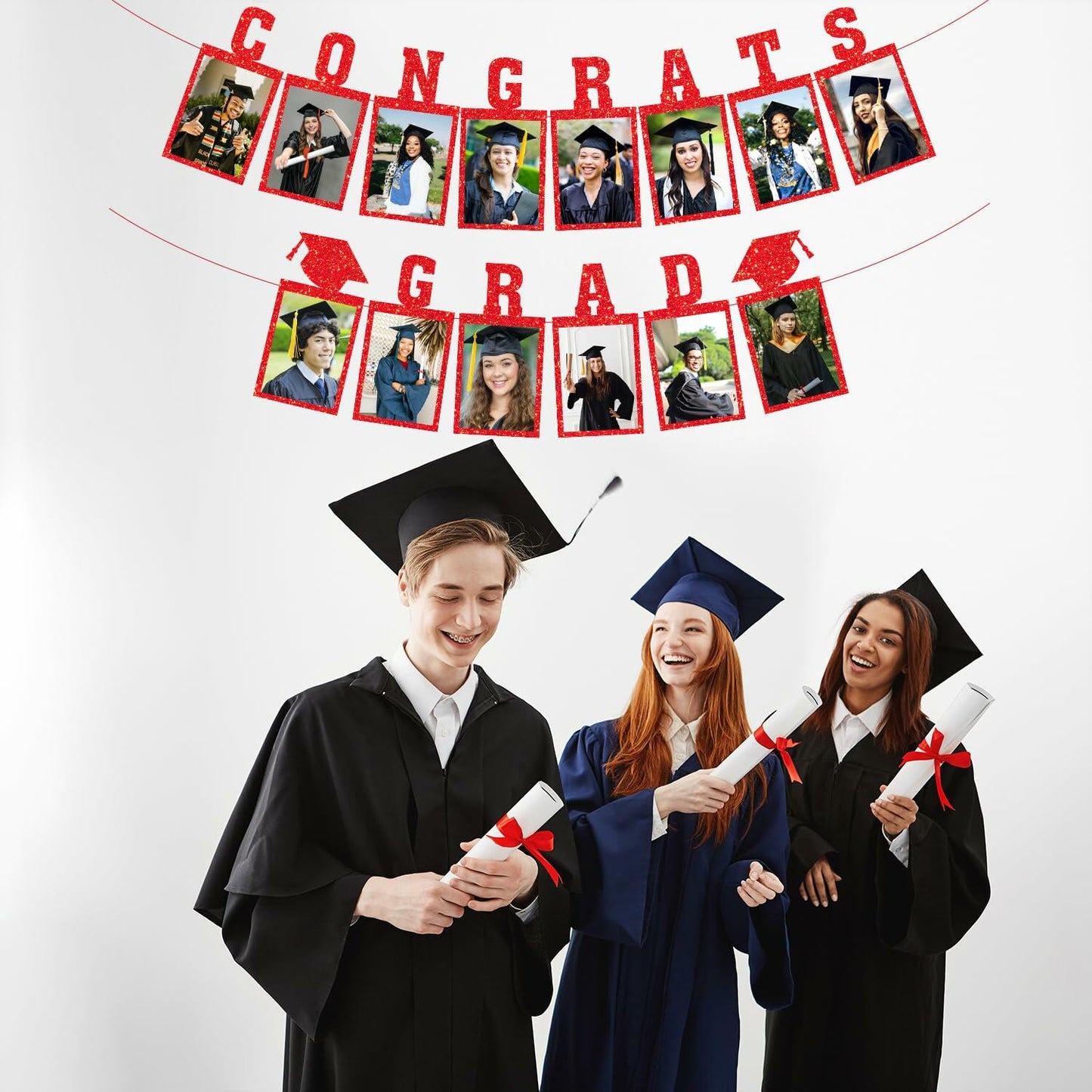 Biswiter Graduation Photo Banner Class of 2025 Red Preassembled Congrats Decor