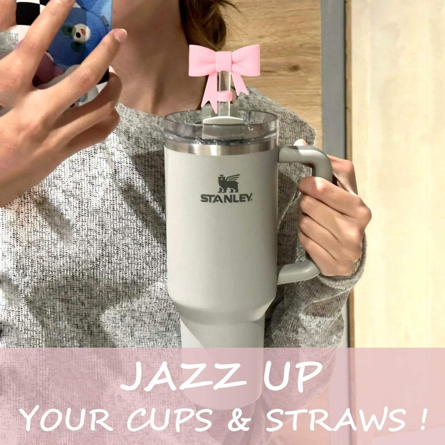 GAISHION 3pcs Bow Straw Covers Caps for Stanley 30/40oz Tumblers Silicone