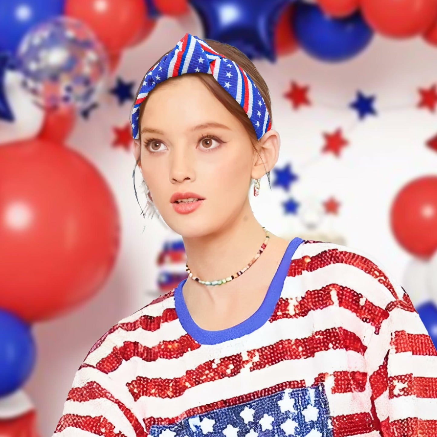 YanJie 4th of July Blue Stars Knotted Wide Headband Women Girls