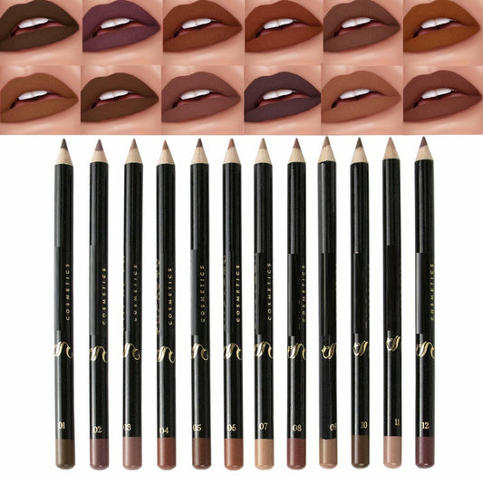 MAEPEOR Nude Lip Liner Set 12 Colors Matte Waterproof Long Lasting 1.06oz