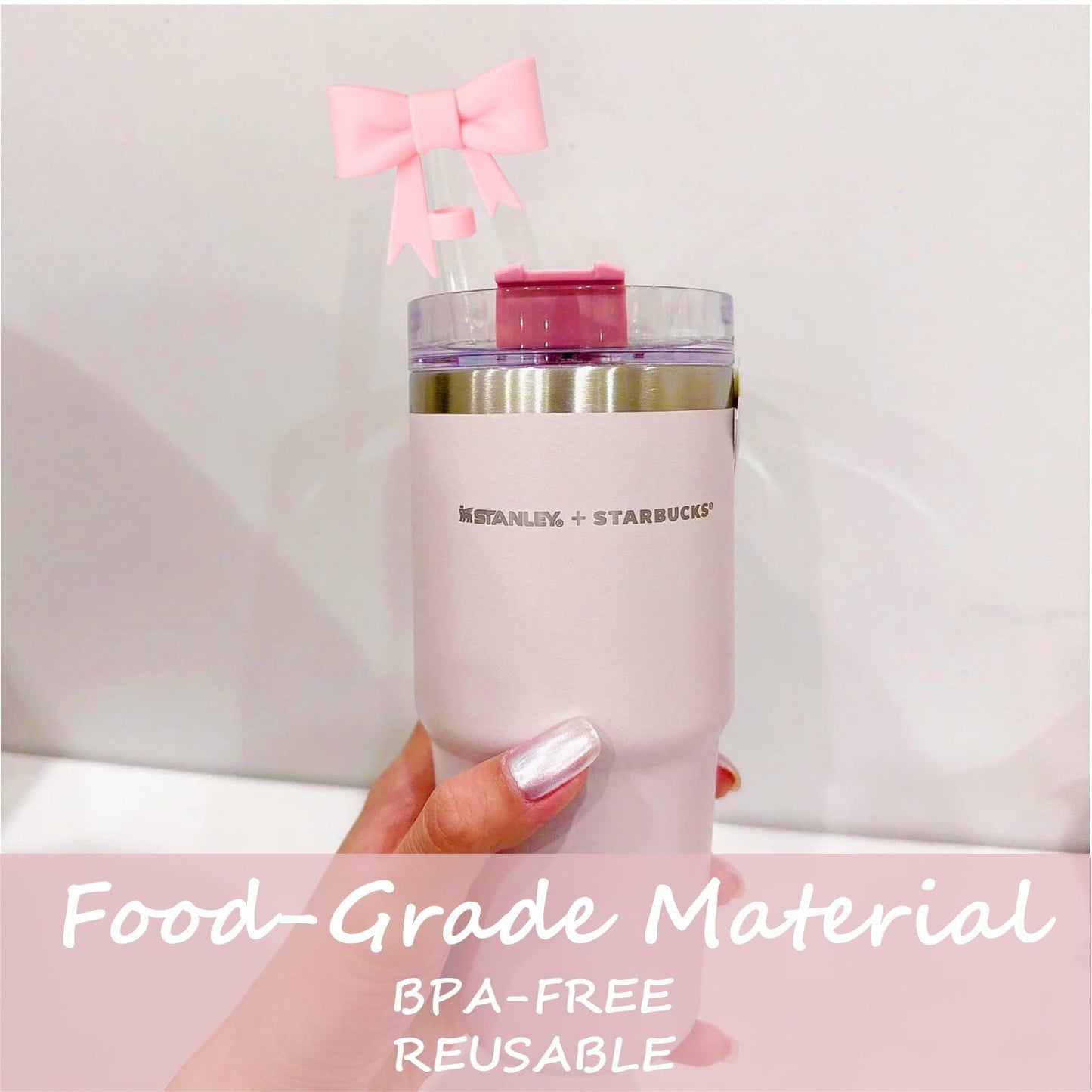 GAISHION 3pcs Bow Straw Covers Caps for Stanley 30/40oz Tumblers Silicone