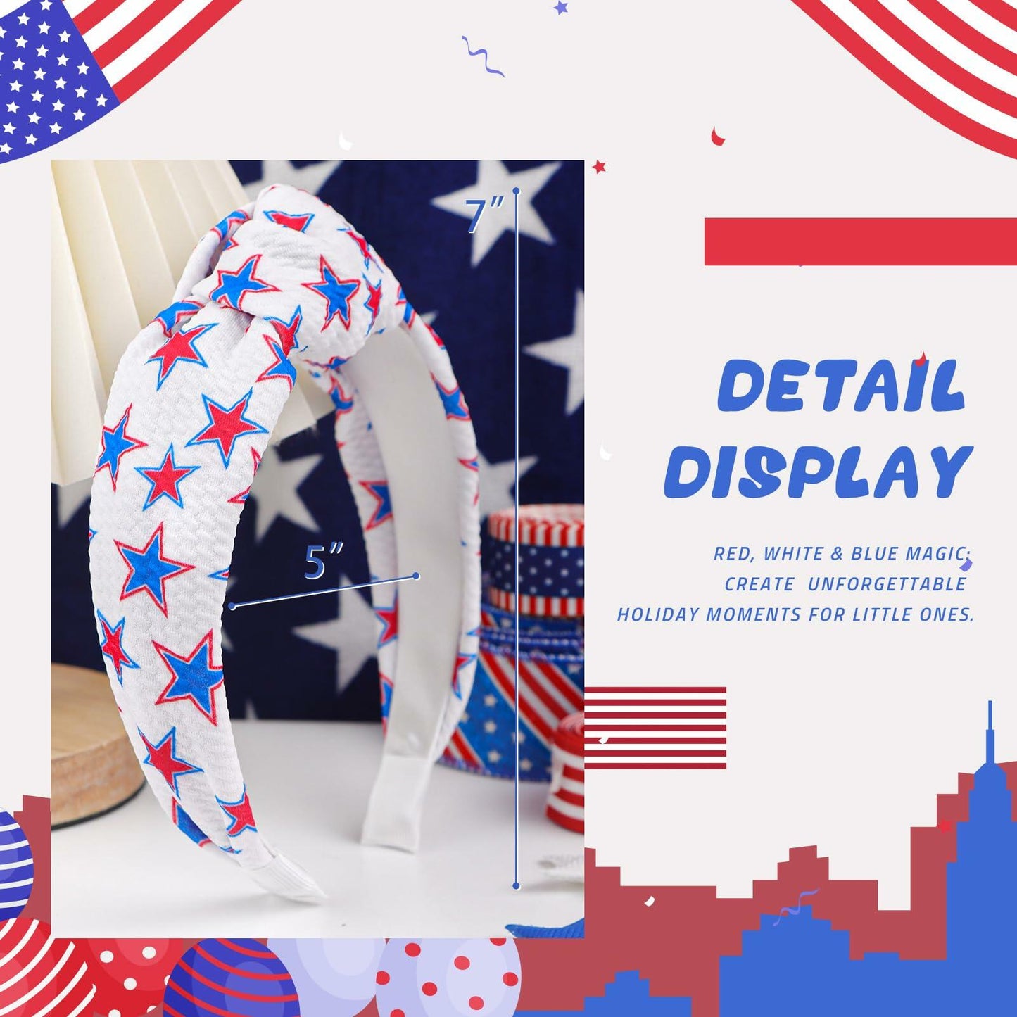 YanJie 4th of July Blue Stars Knotted Wide Headband Women Girls