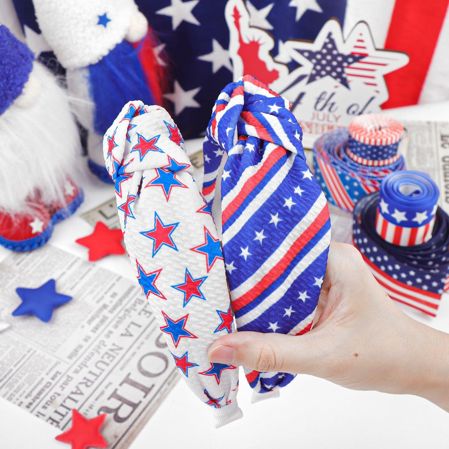 YanJie 4th of July Blue Stars Knotted Wide Headband Women Girls