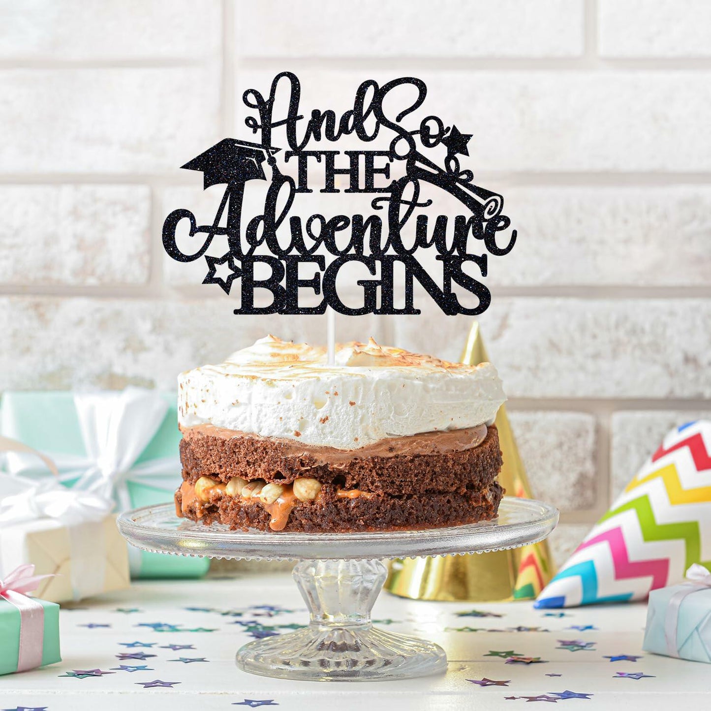 RLXPT And So The Adventure Begins 2025 Graduation Cake Topper Black Paper 1 Pc