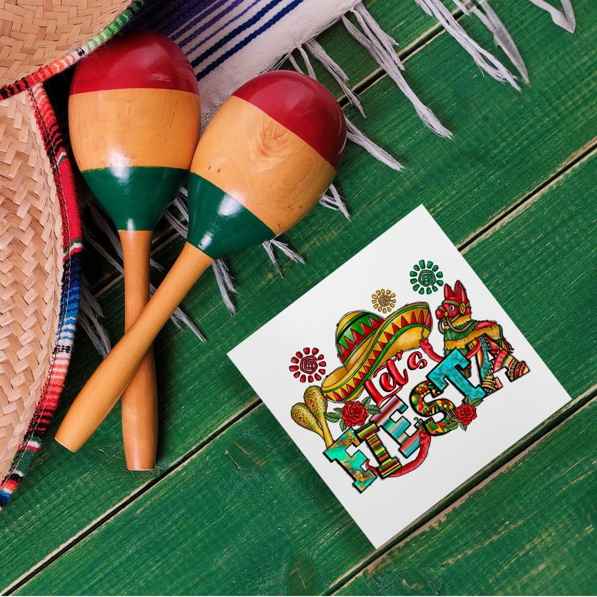 MIOOKISS Cinco De Mayo Mexican Fiesta Rustic Wooden Box Sign 5x5 Let's Fiesta