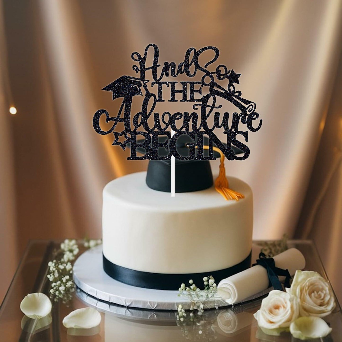 RLXPT And So The Adventure Begins 2025 Graduation Cake Topper Black Paper 1 Pc
