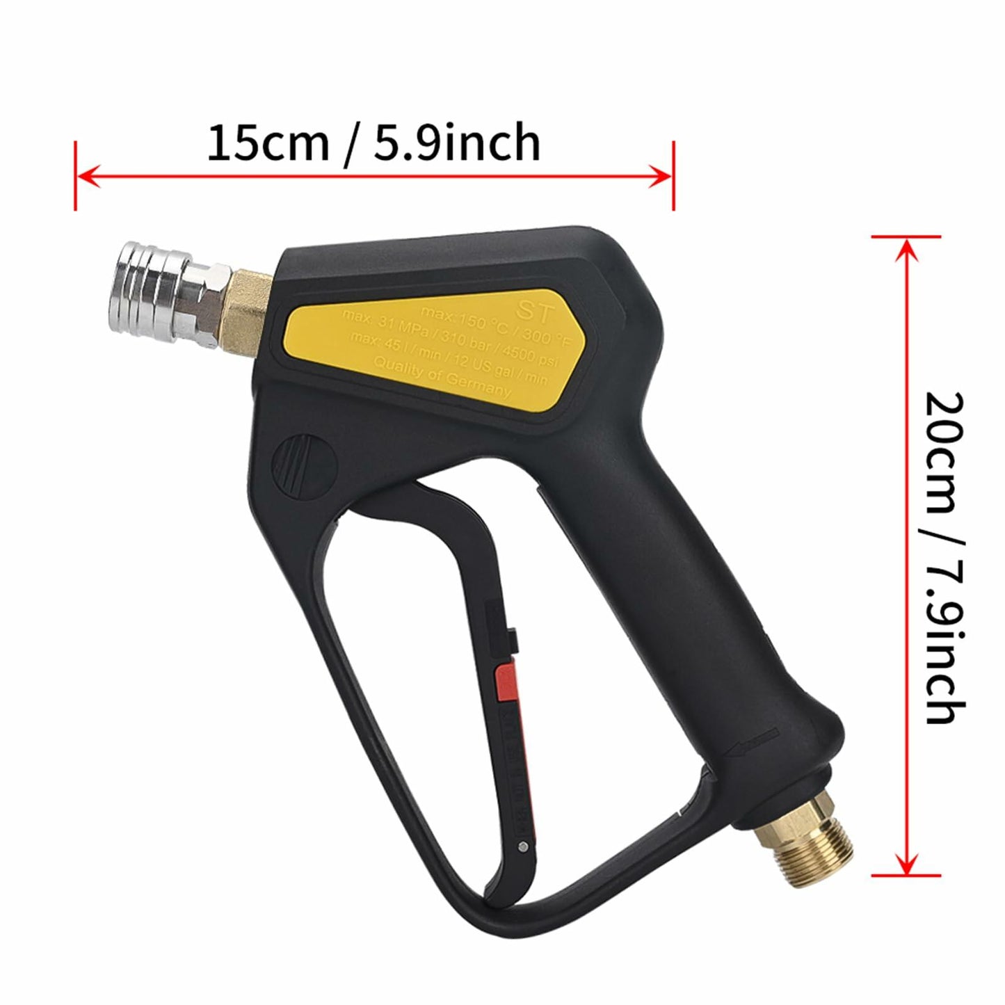 Short Pressure Washer Gun 4000PSI M22-14mm Inlet 1/4" Quick Connect Foam Cannon