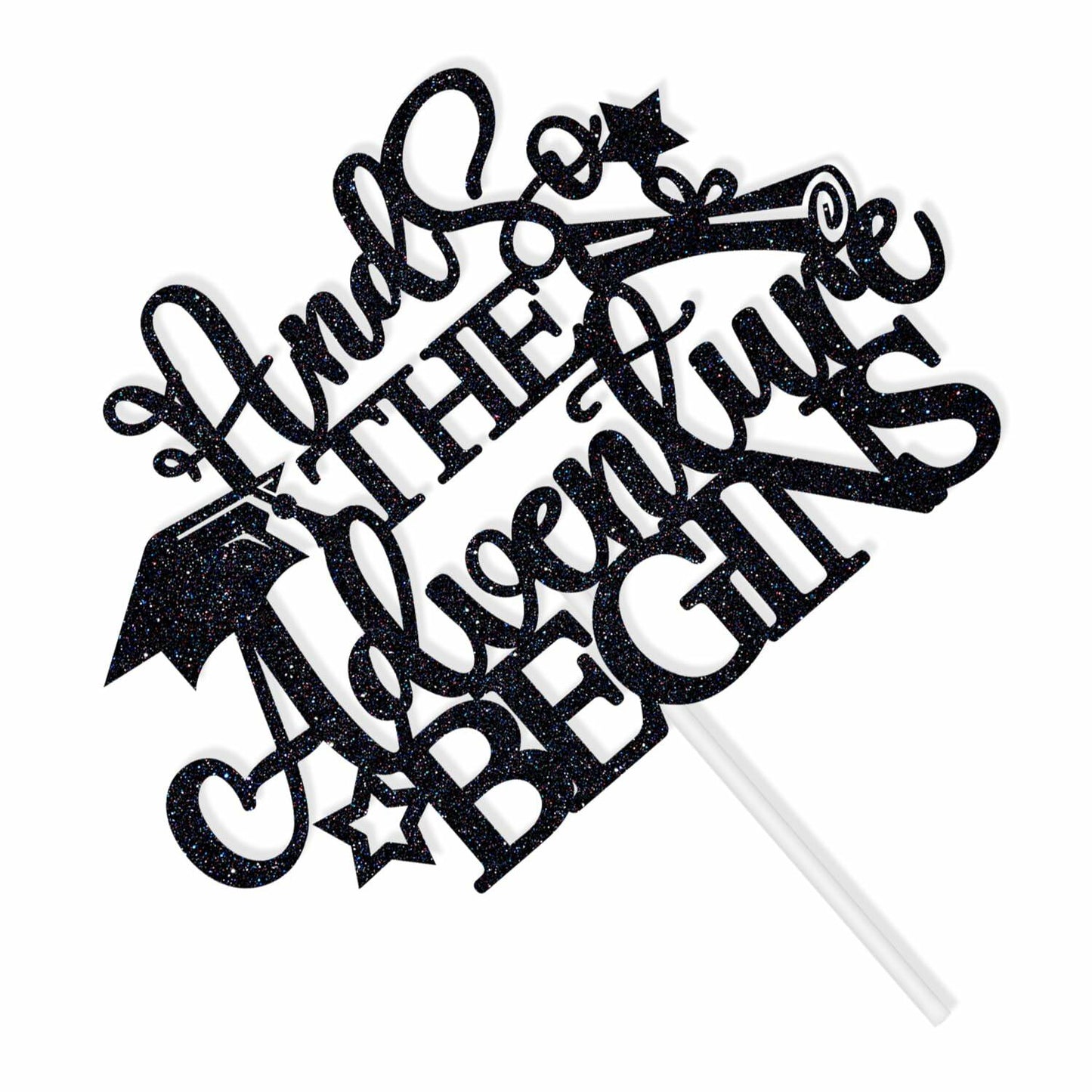 RLXPT And So The Adventure Begins 2025 Graduation Cake Topper Black Paper 1 Pc