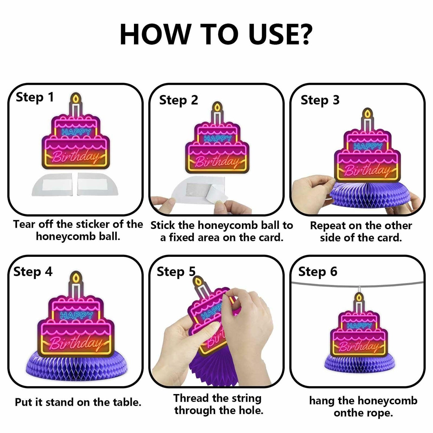 COOSOAR Happy 40th Birthday Neon Glow Honeycomb Centerpieces with Lights