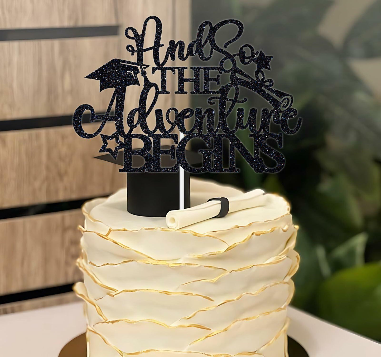 RLXPT And So The Adventure Begins 2025 Graduation Cake Topper Black Paper 1 Pc
