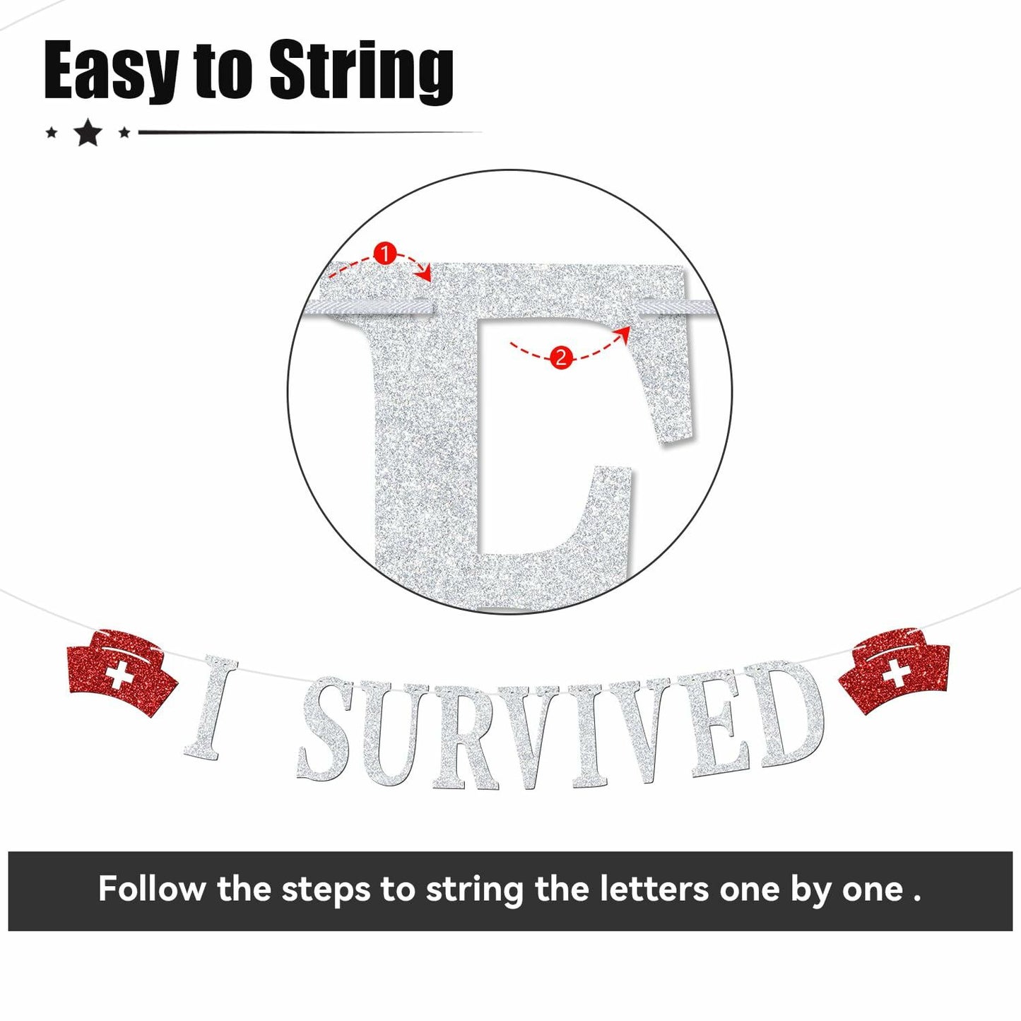 RLXPT I Survived Nursing School Banner Silver Red Congrats Nurse RN Grad 2025