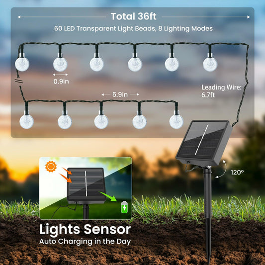 DomiHue Solar Lights Outdoor Waterproof 60LED 36ft String Lights Multicolor