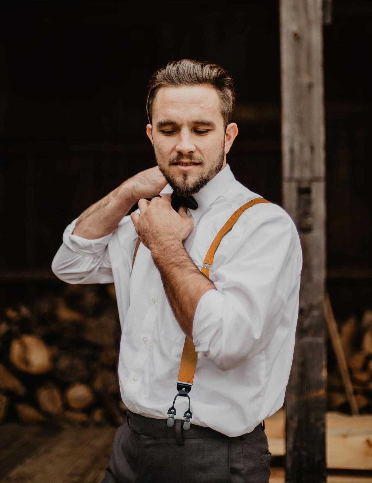 Alizeal Paisley Suspenders Bow Tie Pocket Square Set Men Orange Size One Size