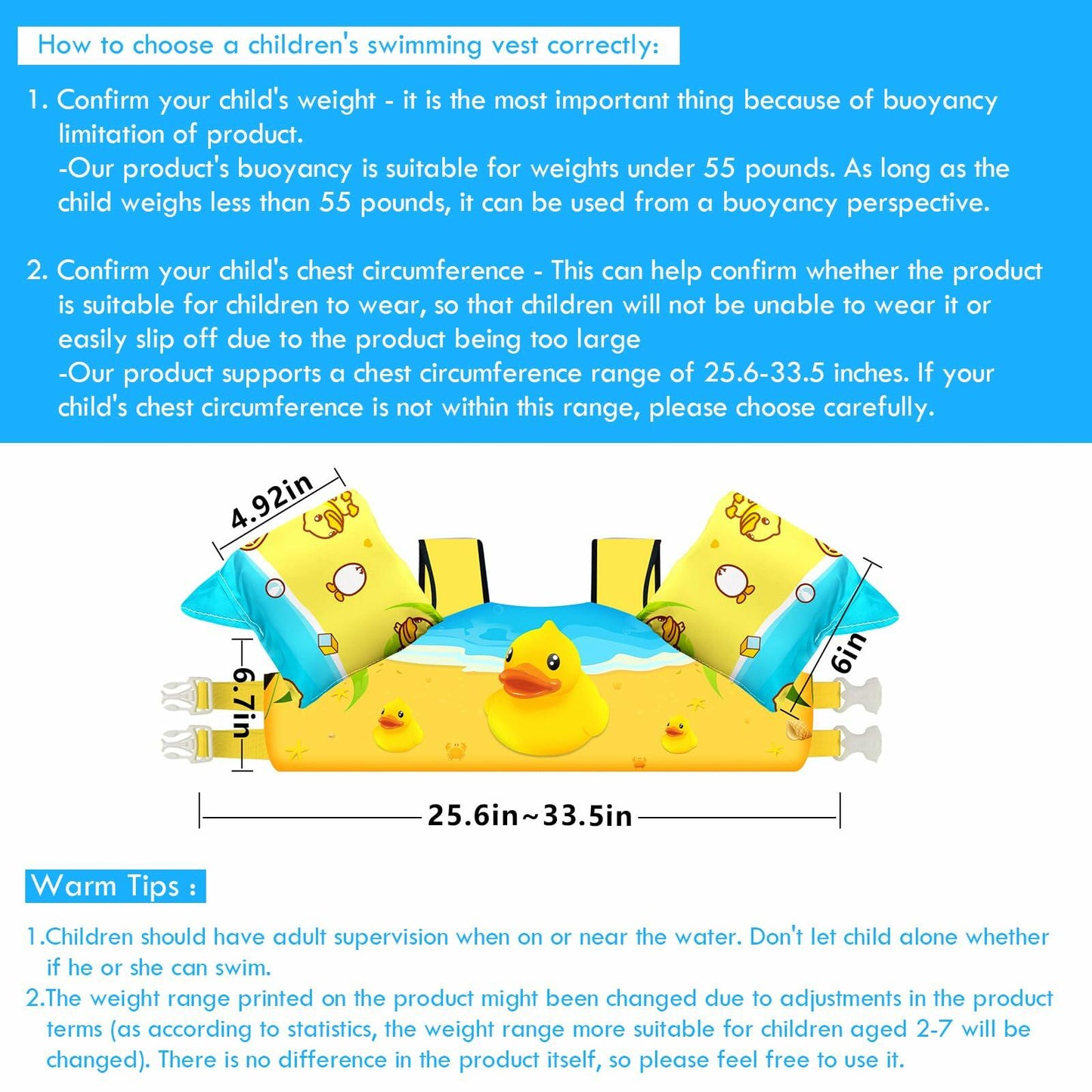 Chriffer Kids Swim Vest Life Jacket 30-55lbs Toddler Floaties with Arm Wings