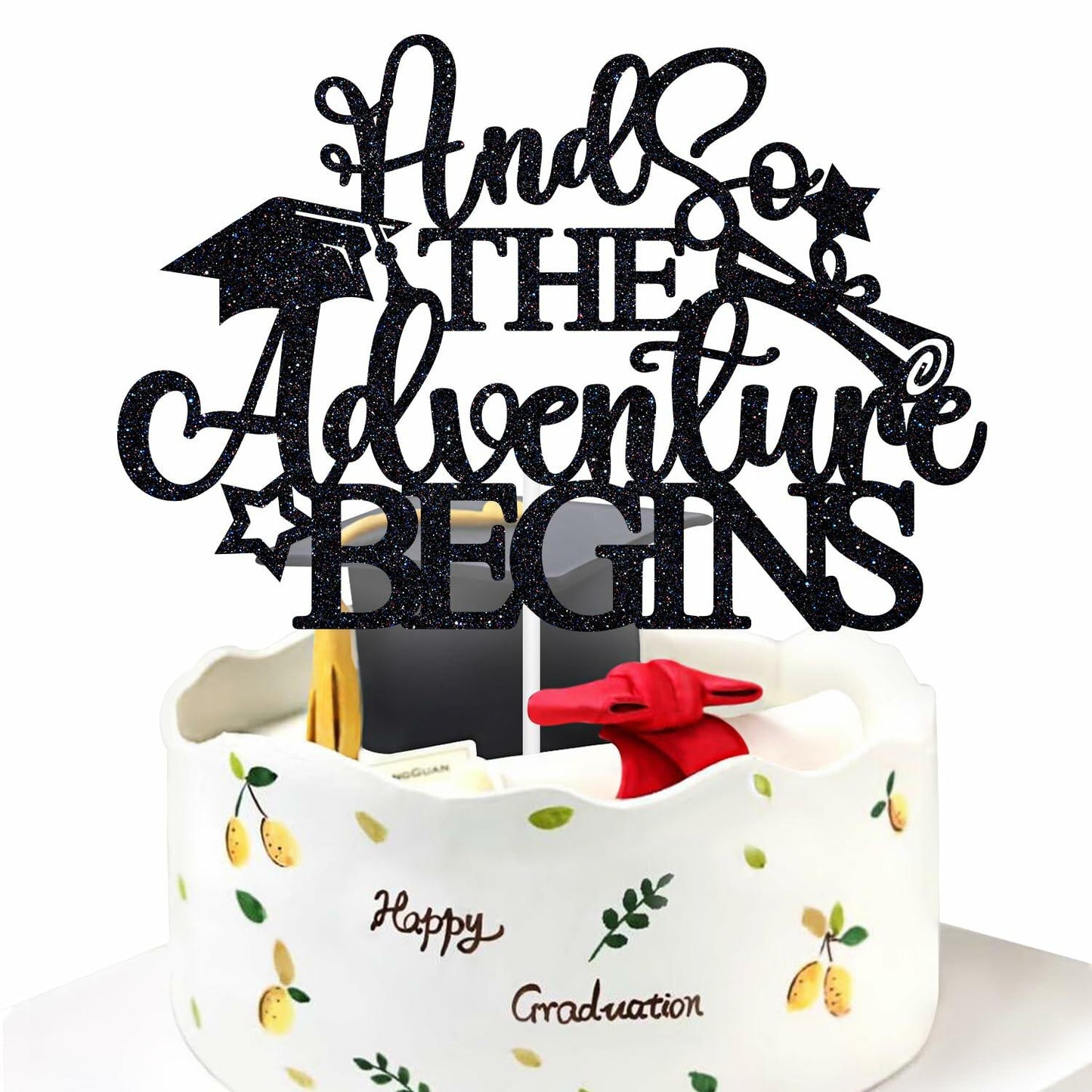 RLXPT And So The Adventure Begins 2025 Graduation Cake Topper Black Paper 1 Pc