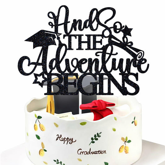 RLXPT And So The Adventure Begins 2025 Graduation Cake Topper Black Paper 1 Pc