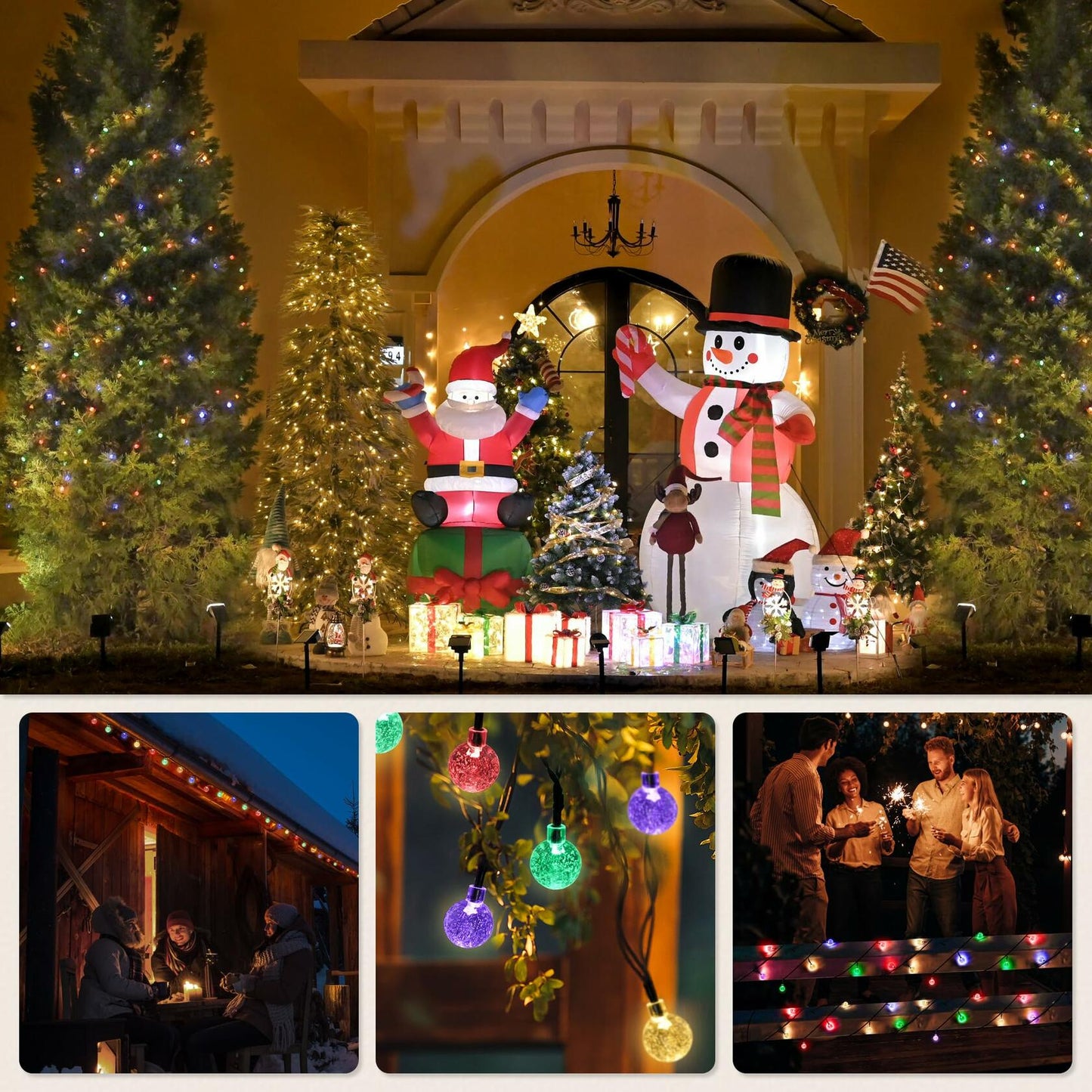 DomiHue Solar Lights Outdoor Waterproof 60LED 36ft String Lights Multicolor