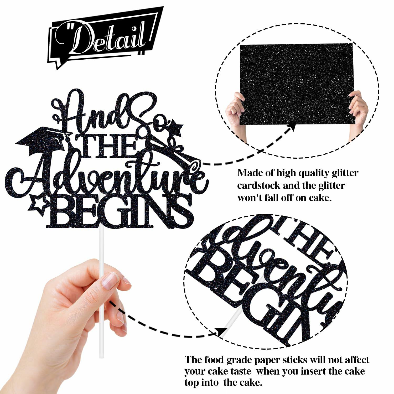 RLXPT And So The Adventure Begins 2025 Graduation Cake Topper Black Paper 1 Pc