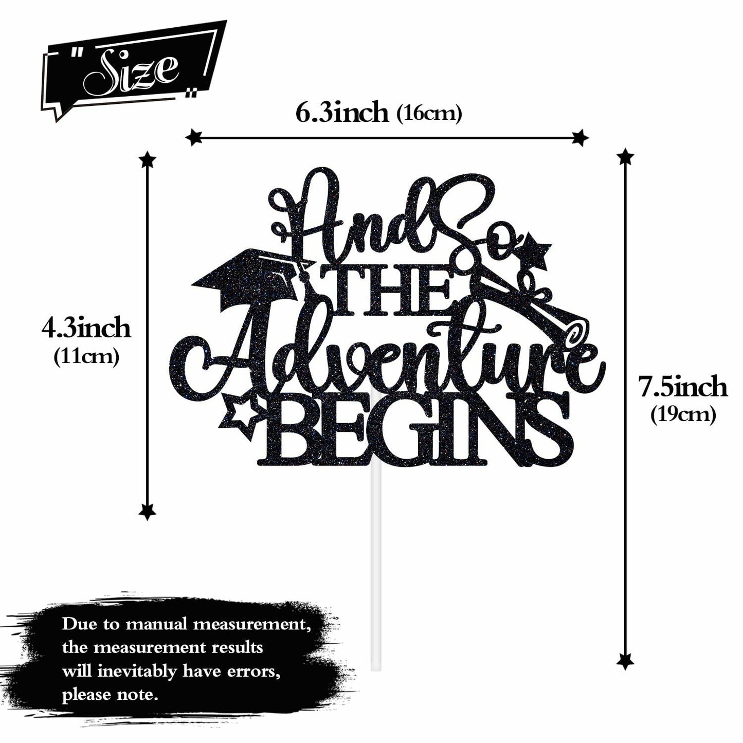 RLXPT And So The Adventure Begins 2025 Graduation Cake Topper Black Paper 1 Pc
