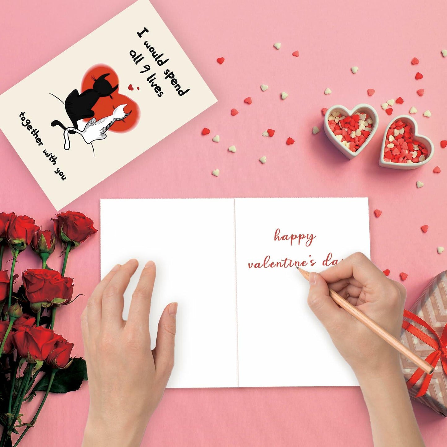 IDU Romantic Valentines Day Cat Card for Couples Cute Animal Print ZN038