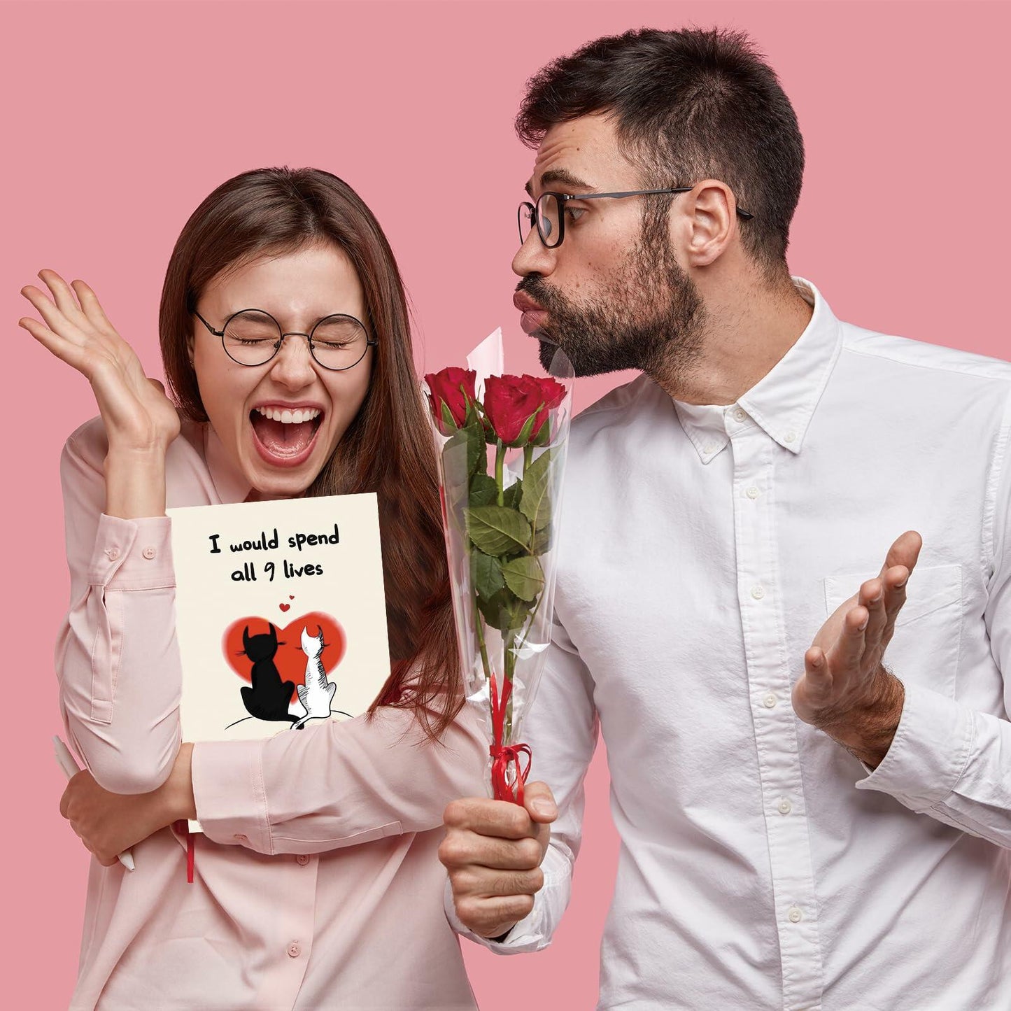 IDU Romantic Valentines Day Cat Card for Couples Cute Animal Print ZN038