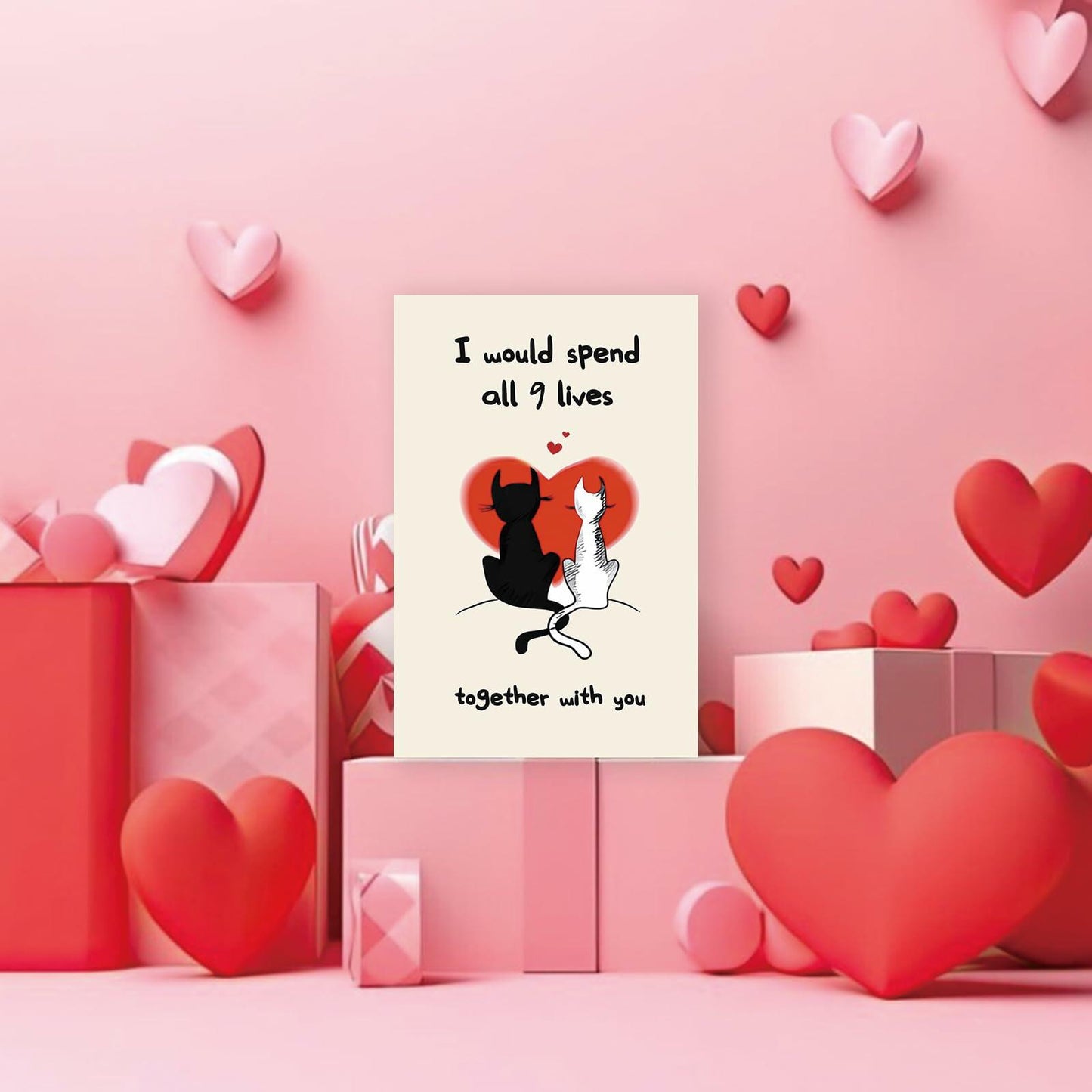 IDU Romantic Valentines Day Cat Card for Couples Cute Animal Print ZN038