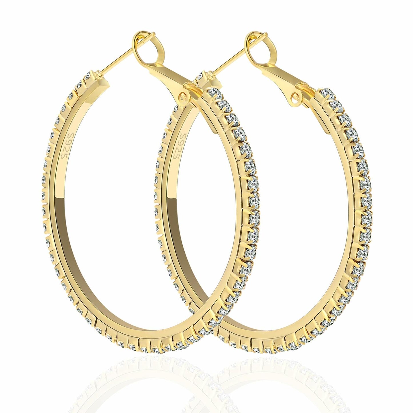 fcaylo 925 Sterling Silver Gold Hypoallergenic Lightweight Hoop Earrings 40mm