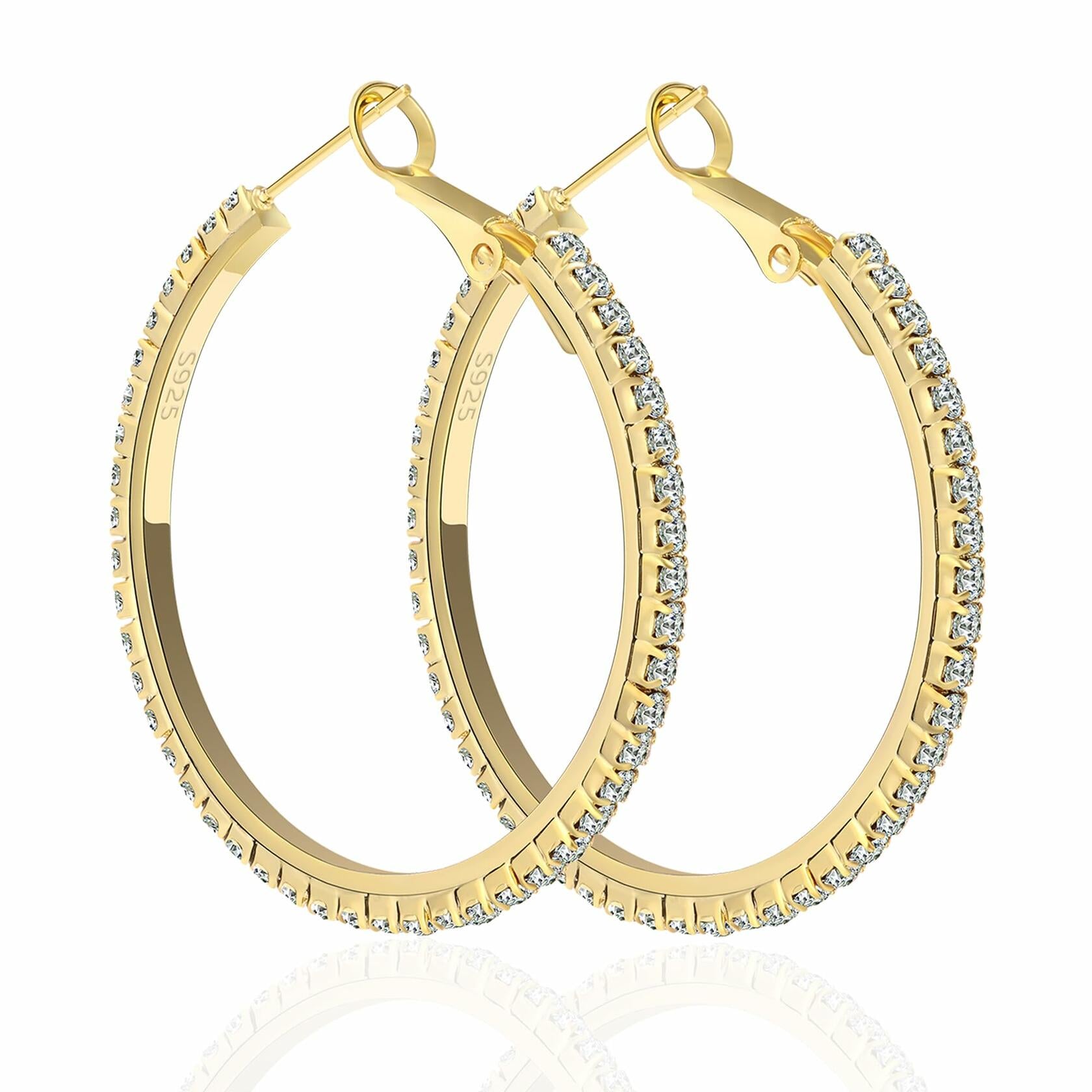 fcaylo 925 Sterling Silver Gold Hypoallergenic Lightweight Hoop Earrings 40mm