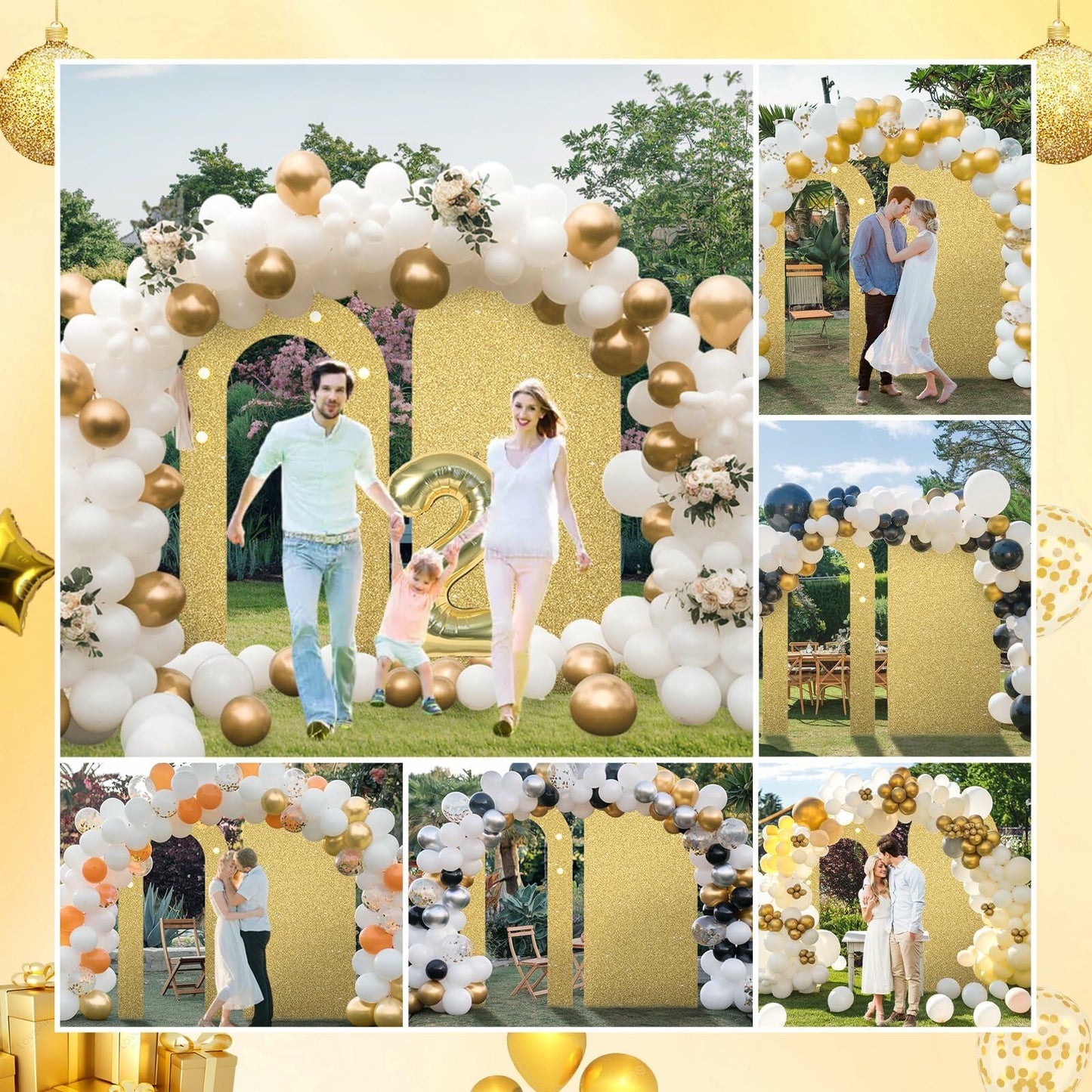 Paready Outdoor Gold Arch Backdrop Stands Pack of 2 Shiny Tropical Frame