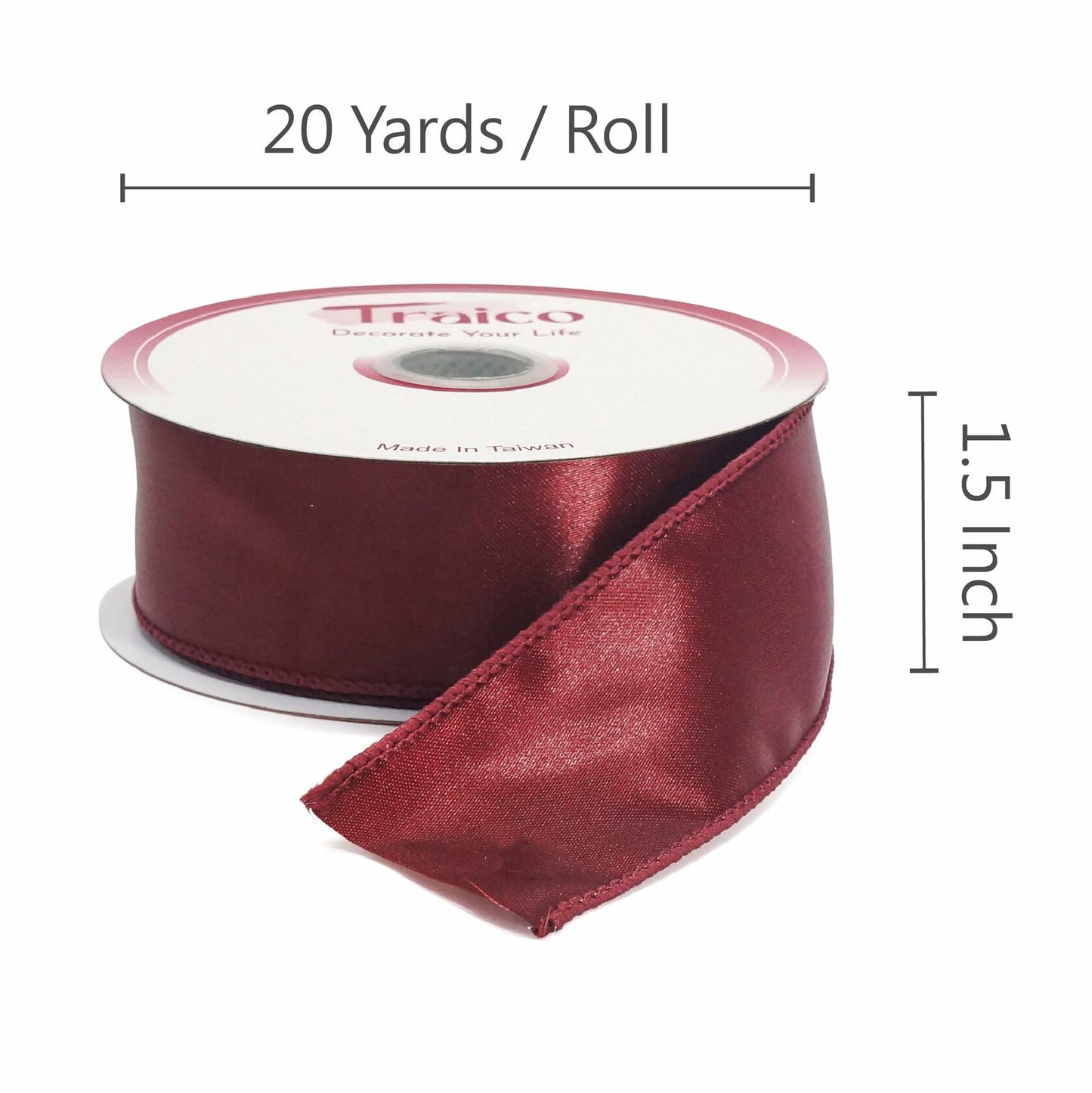 Traico 1.5" Navy Blue Satin Wired Ribbon 20 Yards for Christmas Wedding