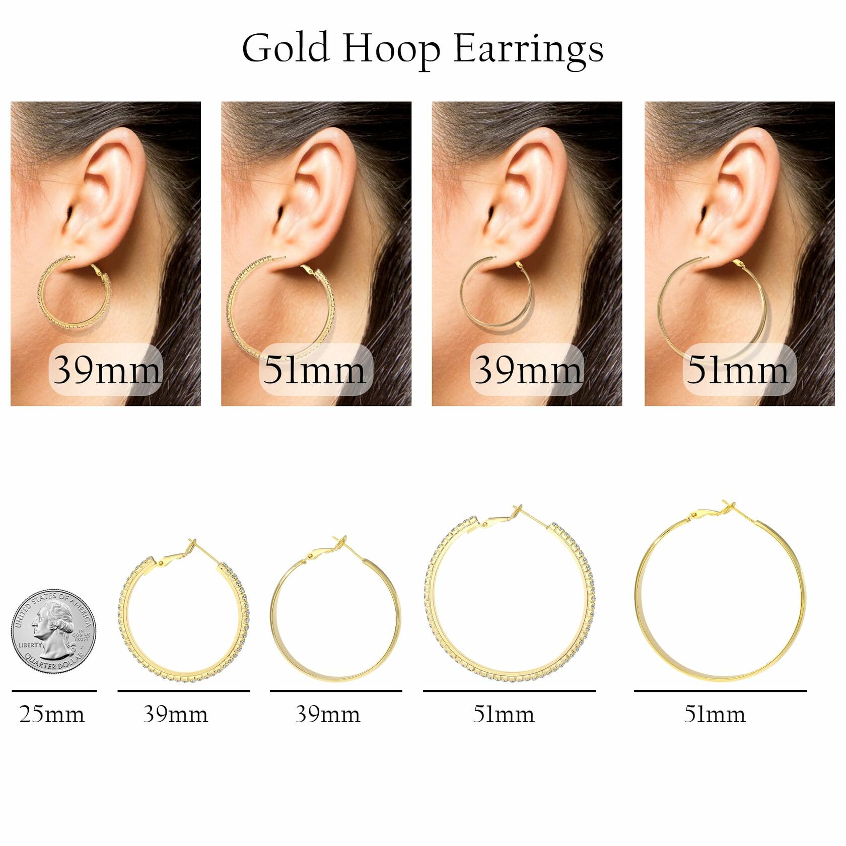 fcaylo 925 Sterling Silver Gold Hypoallergenic Lightweight Hoop Earrings 40mm